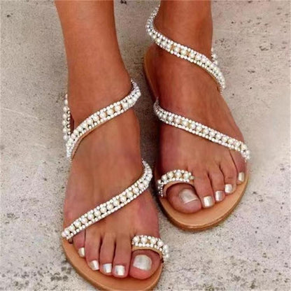 Sandali da spiaggia bohémien con strass