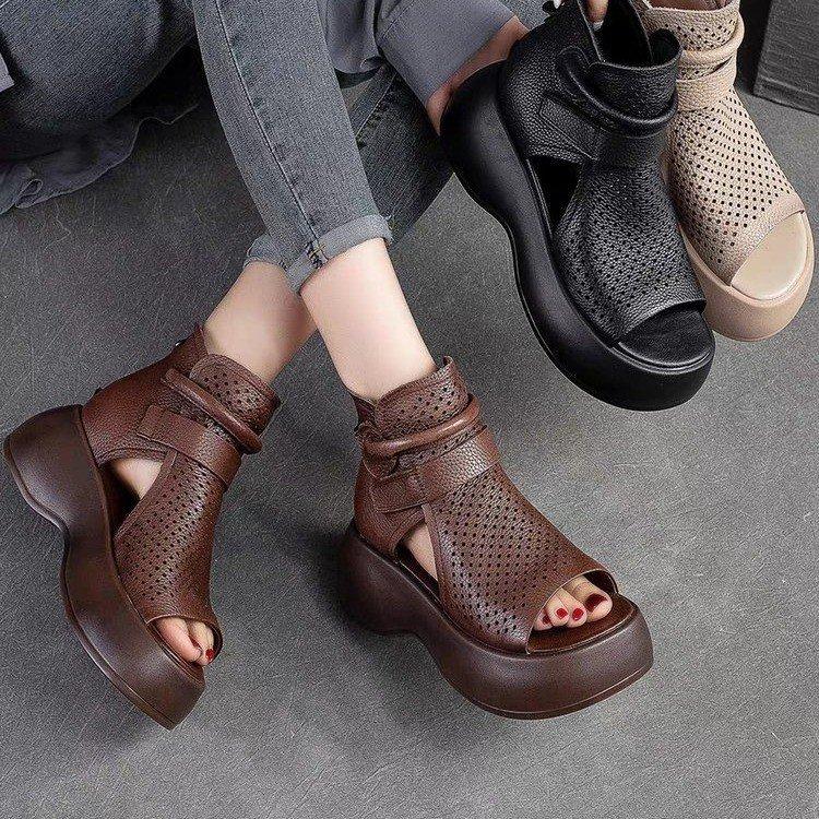 Sandali vintage casual in pelle di alta qualità