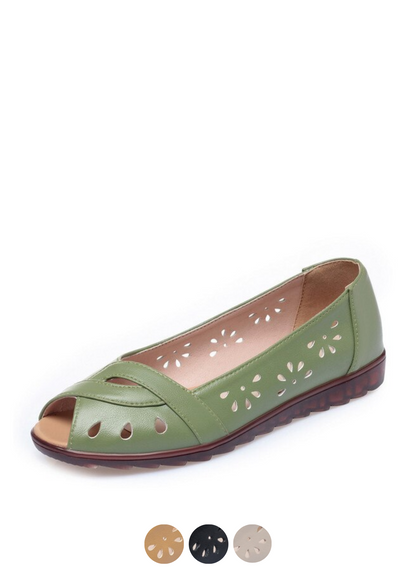 Mocassini open toe in pelle traspirante