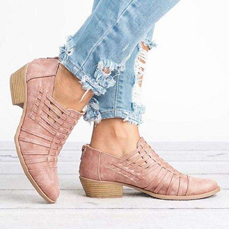 Scarpe con tacco basso Sandali con cerniera a tacco spesso
