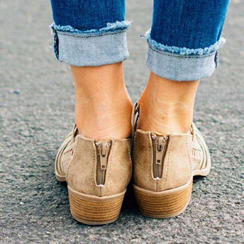 Scarpe con tacco basso Sandali con cerniera a tacco spesso