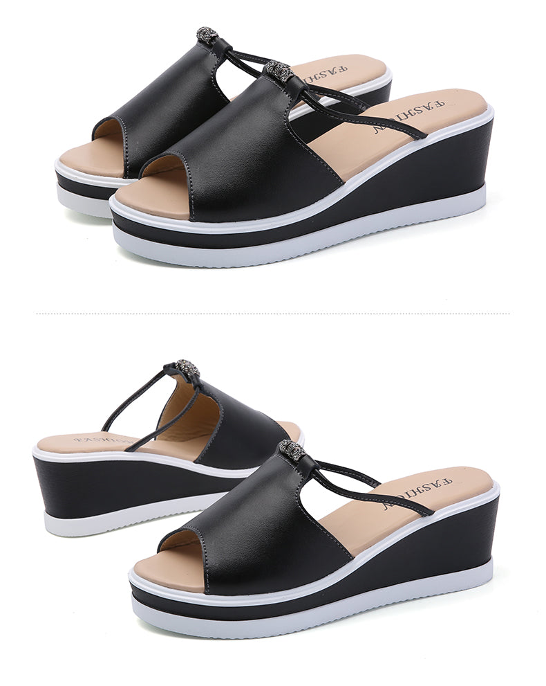 Sandali con zeppa Leren