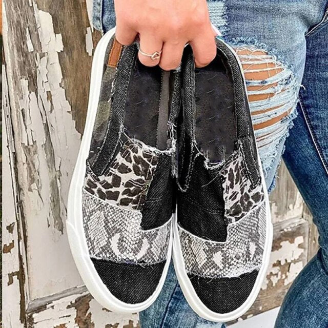 Leisure Patchwork Comode scarpe piatte di tela da donna