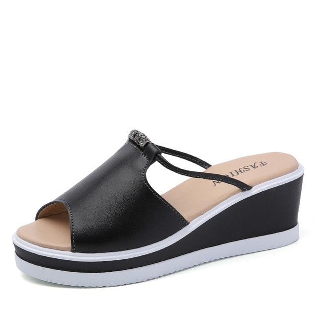 Sandali con zeppa Leren