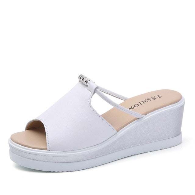 Sandali con zeppa Leren